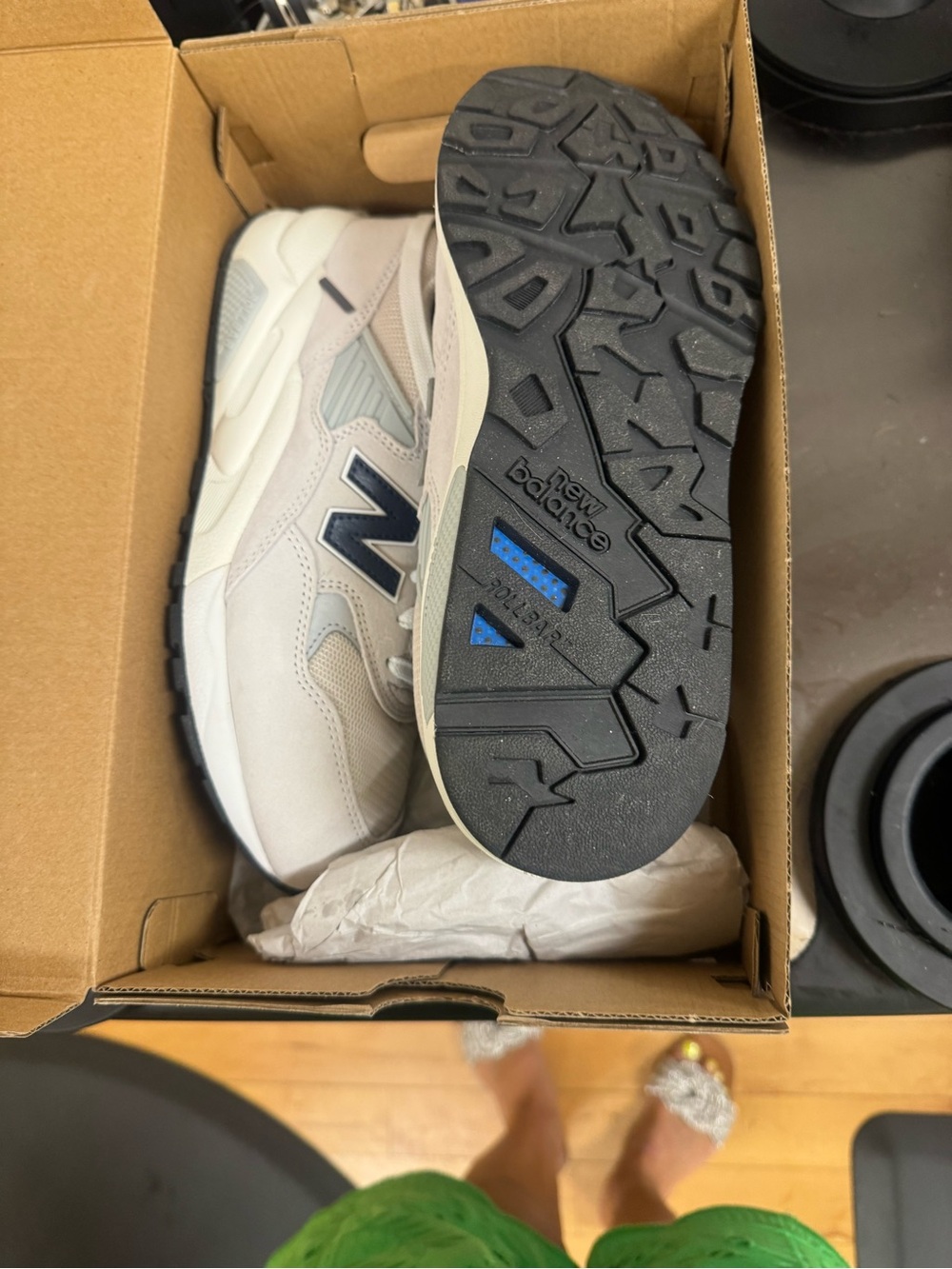 New Balance woman’s Sneakers in Light Gray, White & Navy Accent - Picture 1 of 3